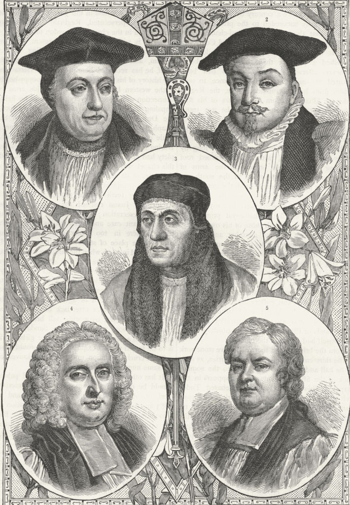 ARCHBISHOPS OF CANTERBURY. Parker; Laud; Warham; Herring; Tillotson 1888 print